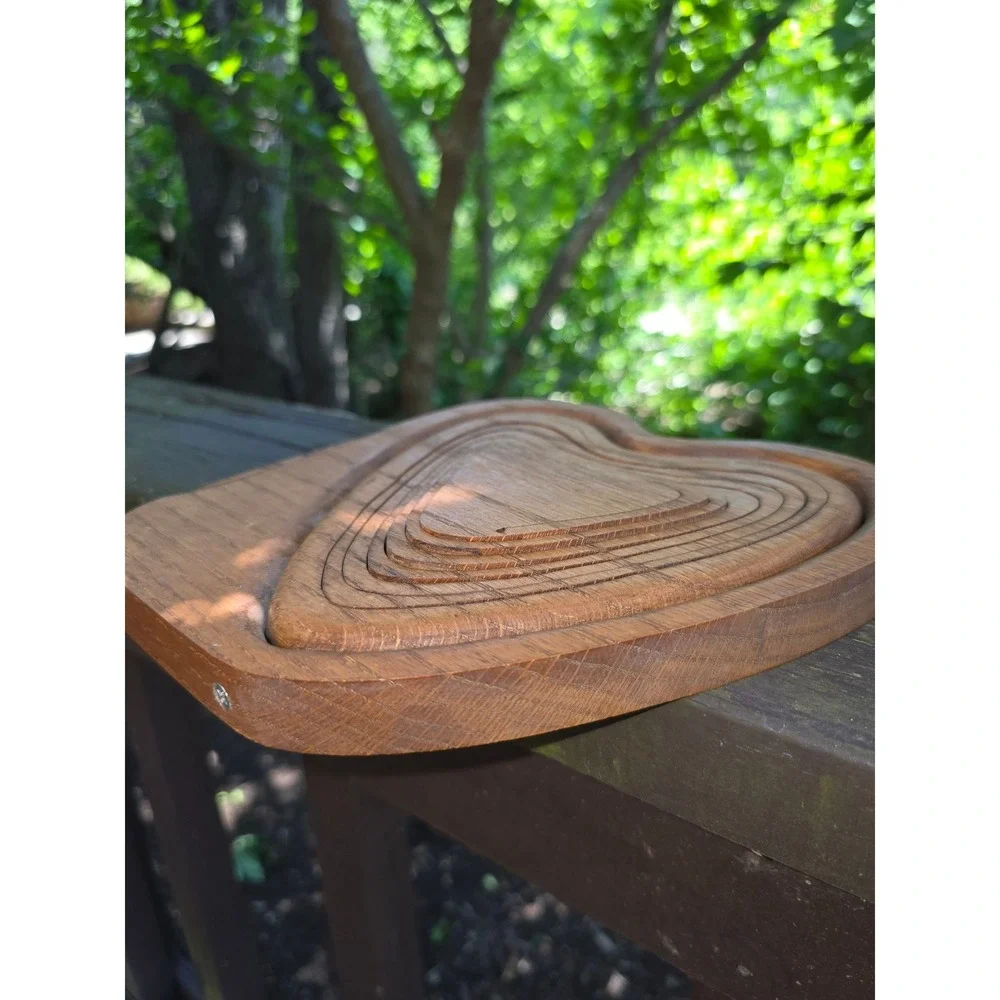 Vintage Collapsible‎ Wooden Heart Basket Fold Out Trivet Bowl Boho Decor
